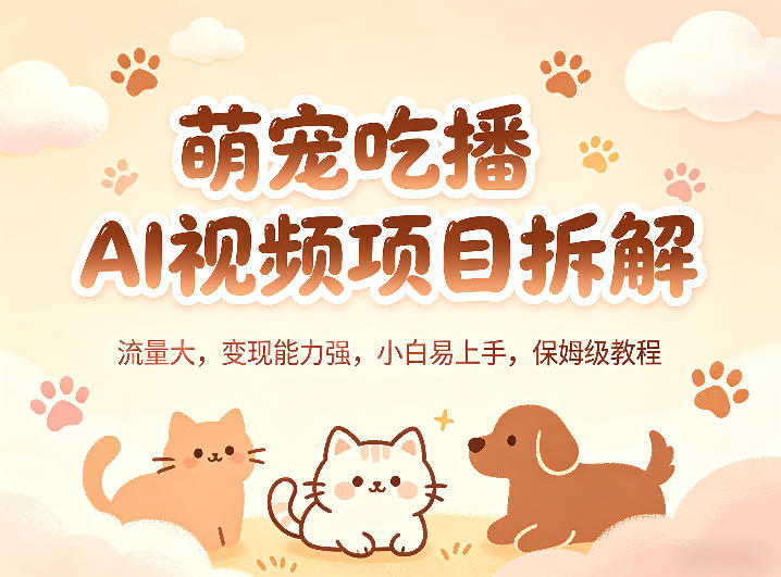 萌宠吃播AI视频项目拆解,流量大,变现能力强,小白易上手,保姆级教程-热点1站 - 热点知汇专注网赚项目资源知识聚汇