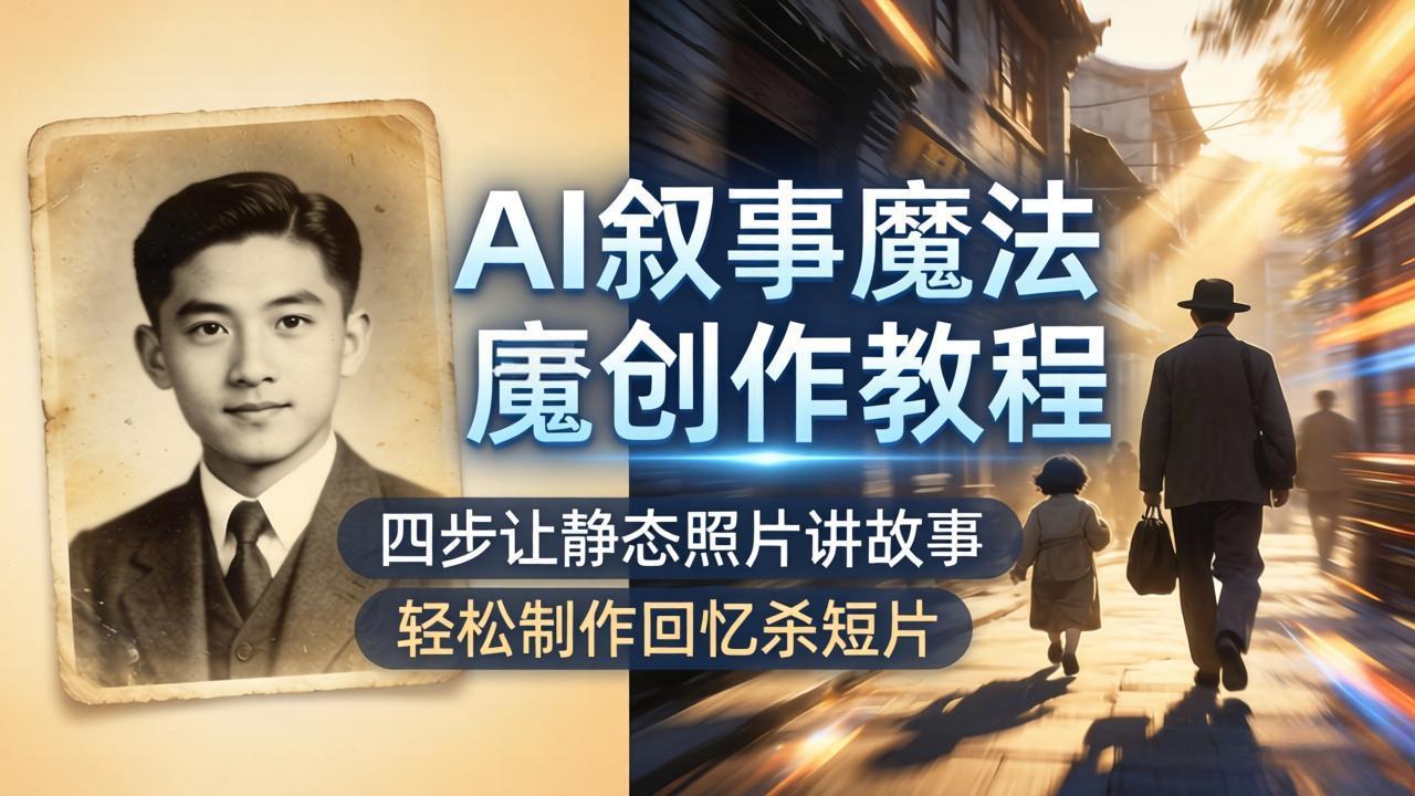 AI叙事魔法创作教程,四步让静态照片讲故事,老照片修复加动态特效,轻松制作回忆杀短片-热点1站 - 热点知汇专注网赚项目资源知识聚汇