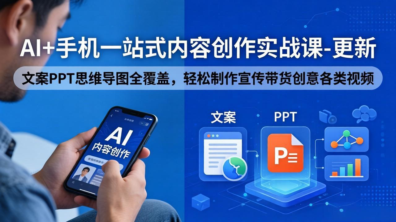 AI+手机一站式内容创作实战课-更新,文案PPT思维导图全覆盖,轻松制作宣传带货创意各类视频-热点1站 - 热点知汇专注网赚项目资源知识聚汇