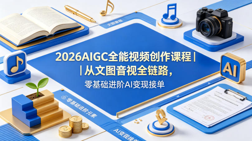 2026AIGC全能视频创作课程|从文图音视全链路,零基础进阶AI变现接单-热点1站 - 热点知汇专注网赚项目资源知识聚汇