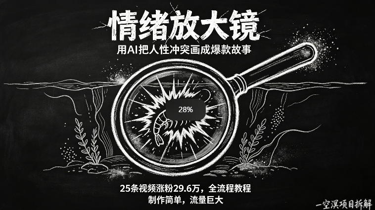AI制作“情绪放大镜“视频,25条视频涨粉29.6W粉,流量巨大,制作简单,全流程教程-热点1站 - 热点知汇专注网赚项目资源知识聚汇