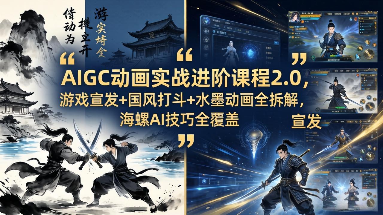 AIGC动画实战进阶课程2.0,游戏宣发+国风打斗+水墨动画全拆解,海螺AI技巧全覆盖-热点1站 - 热点知汇专注网赚项目资源知识聚汇