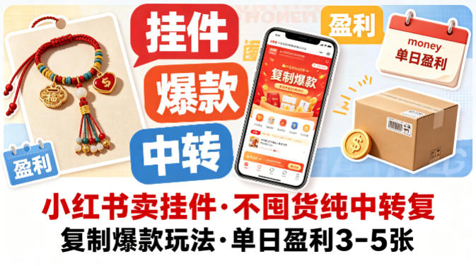 小红书卖挂件,不囤货纯中转复制爆款玩法,单日盈利3-5张-热点1站 - 热点知汇专注网赚项目资源知识聚汇