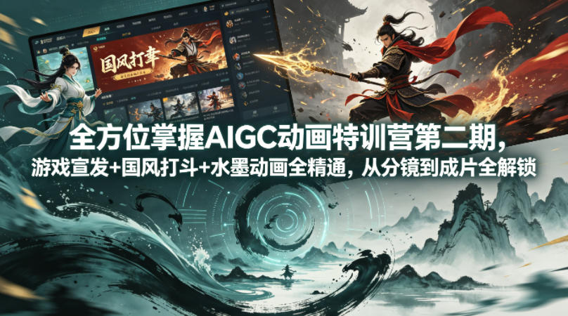全方位掌握AIGC动画特训营第二期,游戏宣发+国风打斗+水墨动画全精通,从分镜到成片全解锁-热点1站 - 热点知汇专注网赚项目资源知识聚汇