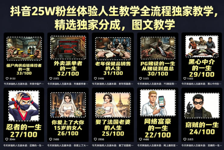 抖音25W粉丝体验人生教学全流程独家教学,精选独家分成,图文教学-热点1站 - 热点知汇专注网赚项目资源知识聚汇