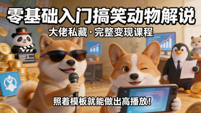 零基础入门搞笑动物解说,大佬私藏完整变现课程,照着模板就能做出高播放-热点1站 - 热点知汇专注网赚项目资源知识聚汇