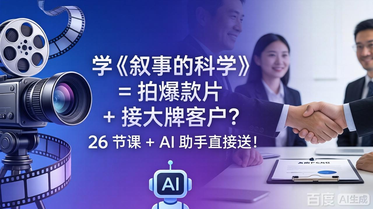 学《叙事的科学》= 拍爆款片 + 接大牌客户?26 节课 + AI 助手直接送!-热点1站 - 热点知汇专注网赚项目资源知识聚汇