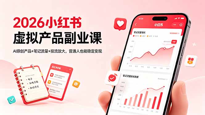 2026小红书虚拟产品副业课,AI原创产品+笔记流量+投流放大,普通人也能稳定变现-热点1站 - 热点知汇专注网赚项目资源知识聚汇