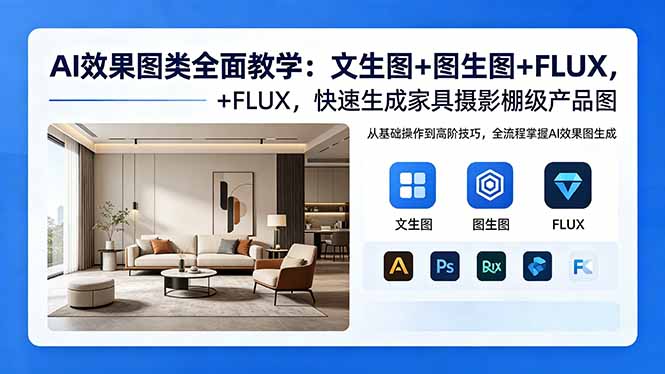 AI效果图类全面教学:文生图+图生图+FLUX,快速生成家具摄影棚级产品图-热点1站 - 热点知汇专注网赚项目资源知识聚汇