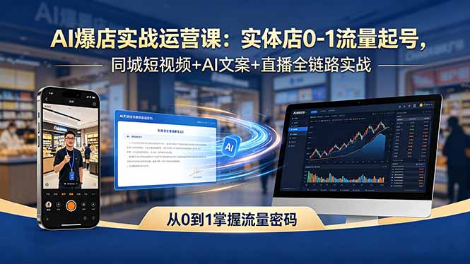 AI爆店实战运营课:实体店0-1流量起号,同城短视频+AI文案+直播全链路实战-热点1站 - 热点知汇专注网赚项目资源知识聚汇