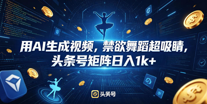 用AI生成视频,禁欲舞蹈超吸睛,头条号矩阵日入1k+-热点1站 - 热点知汇专注网赚项目资源知识聚汇