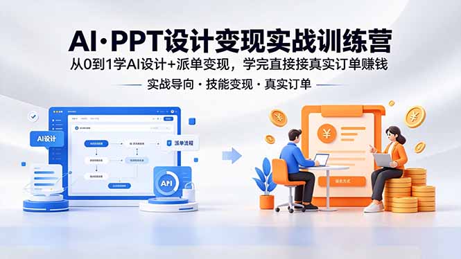 AI·PPT设计变现实战训练营,从0到1学AI设计+派单变现,学完直接接真实订单赚钱-热点1站 - 热点知汇专注网赚项目资源知识聚汇