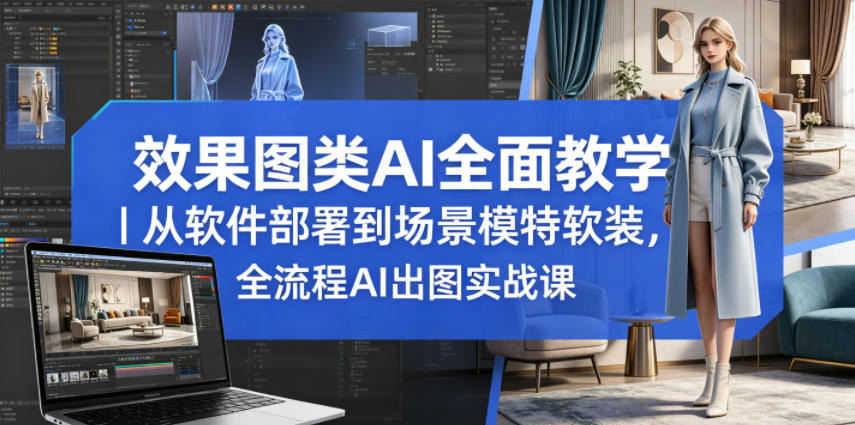 效果图类AI全面教学|从软件部署到场景模特软装,全流程AI出图实战课-热点1站 - 热点知汇专注网赚项目资源知识聚汇