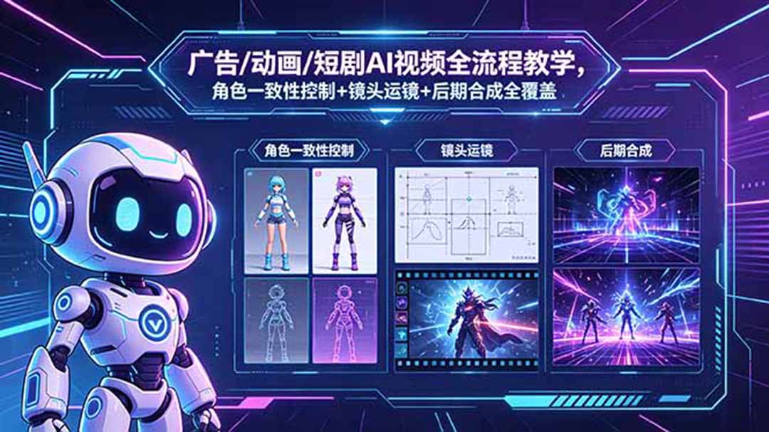 广告/动画/短剧AI视频全流程教学,角色一致性控制+镜头运镜+后期合成全覆盖-热点1站 - 热点知汇专注网赚项目资源知识聚汇