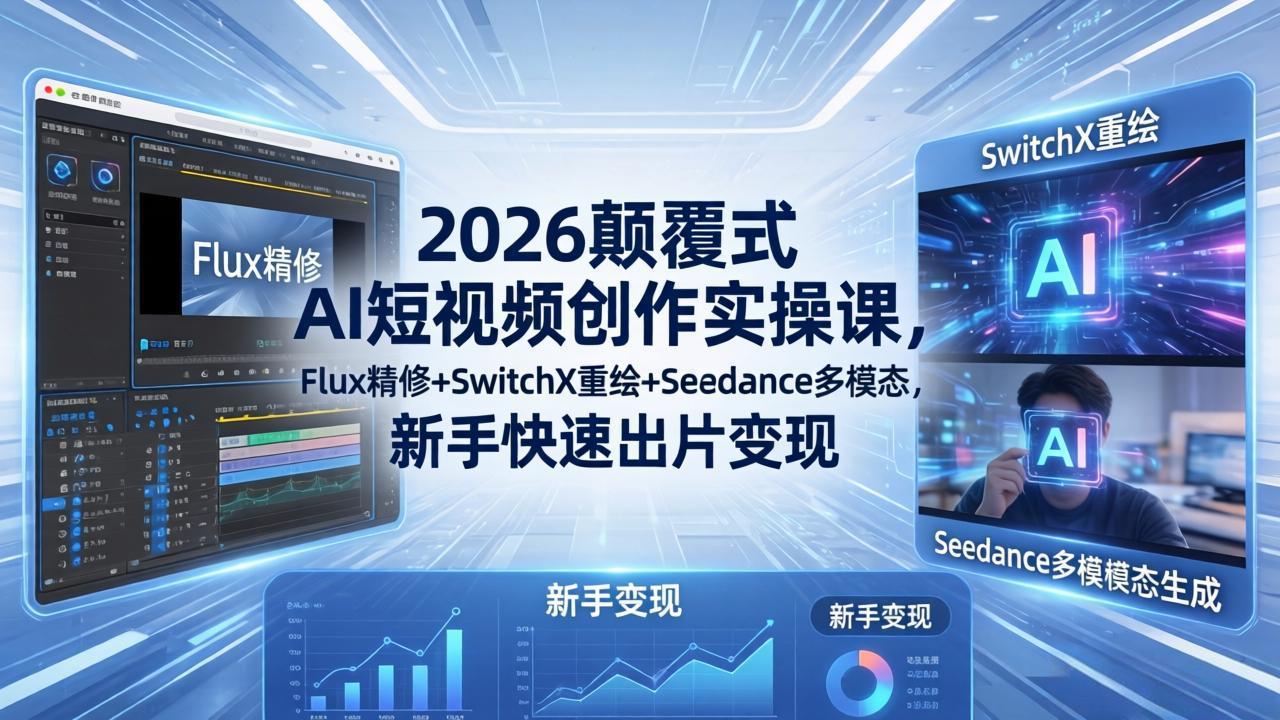 2026颠覆式 AI短视频创作课-5月更新,Flux精修+SwitchX重绘+Seedance多模态,新手快速出片变现-热点1站 - 热点知汇专注网赚项目资源知识聚汇