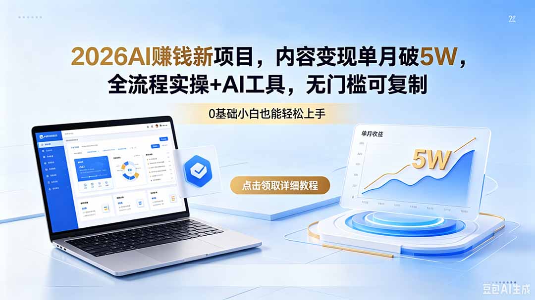 2026AI赚钱新项目,内容变现单月破5W,全流程实操+AI工具,无门槛可复制-热点1站 - 热点知汇专注网赚项目资源知识聚汇