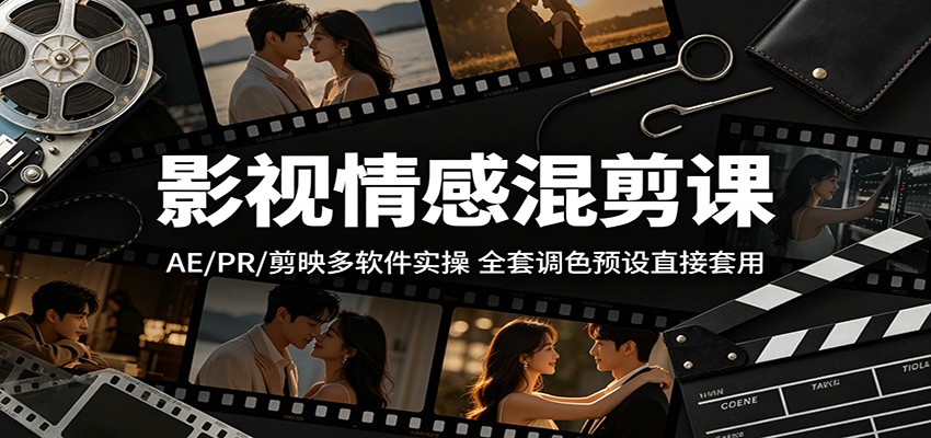 影视情感混剪课:AE/PR/剪映多软件实操,全套调色预设直接套用-热点1站 - 热点知汇专注网赚项目资源知识聚汇