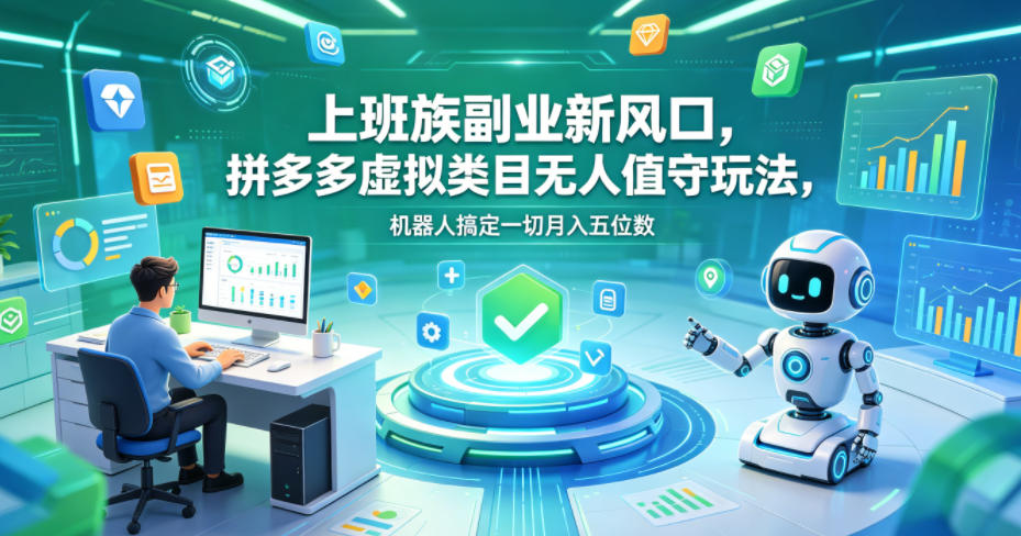 上班族副业新风口,拼多多虚拟类目无人值守玩法,机器人搞定一切月入五位数【揭秘】-热点1站 - 热点知汇专注网赚项目资源知识聚汇