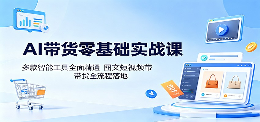 AI带货零基础实战课:多款智能工具全面精通,图文短视频带货全流程落地-热点1站 - 热点知汇专注网赚项目资源知识聚汇