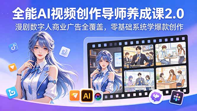 全能AI视频创作导师养成课2.0,漫剧数字人商业广告全覆盖,零基础系统学爆款创作-热点1站 - 热点知汇专注网赚项目资源知识聚汇