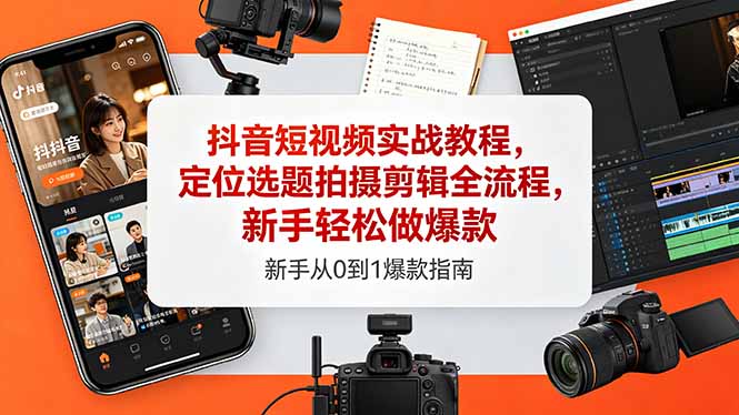 抖音短视频实战教程,定位选题拍摄剪辑全流程,新手轻松做爆款-热点1站 - 热点知汇专注网赚项目资源知识聚汇