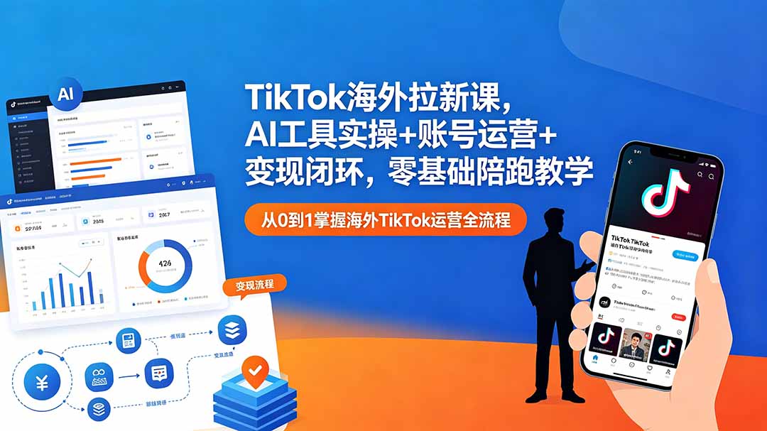 TikTok海外拉新课,AI工具实操+账号运营+变现闭环,零基础陪跑教学-热点1站 - 热点知汇专注网赚项目资源知识聚汇