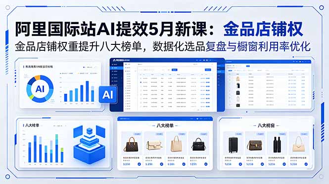 阿里国际站AI提效5月新课:金品店铺权重提升八大榜单,数据化选品复盘与橱窗利用率优化-热点1站 - 热点知汇专注网赚项目资源知识聚汇