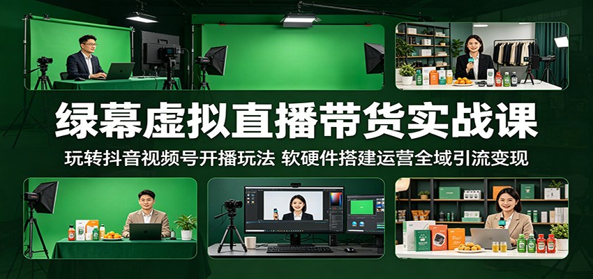 绿幕虚拟直播带货实战课:玩转抖音视频号开播玩法,软硬件搭建运营全域引流变现-热点1站 - 热点知汇专注网赚项目资源知识聚汇