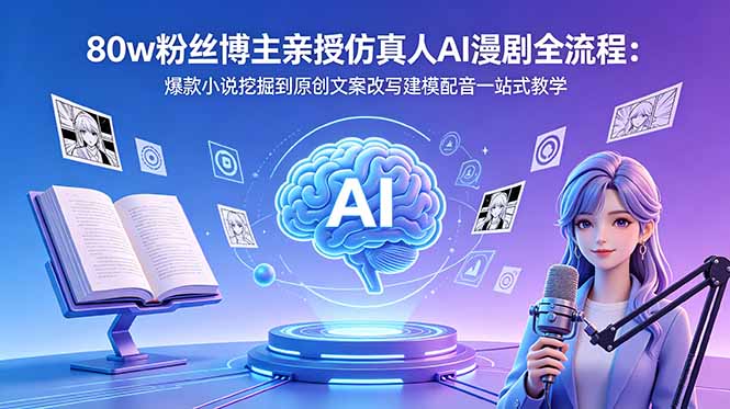 80w粉丝博主亲授仿真人AI漫剧全流程:爆款小说挖掘到原创文案改写建模配音一站式教学-热点1站 - 热点知汇专注网赚项目资源知识聚汇