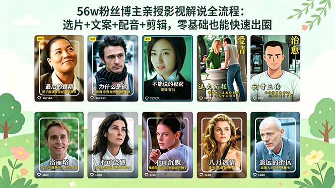 56万粉丝博主亲授影视解说全流程:选片+文案+配音+剪辑,零基础也能快速出圈-热点1站 - 热点知汇专注网赚项目资源知识聚汇