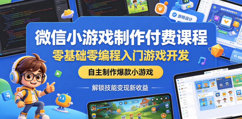 微信小游戏制作付费课程,零基础零编程入门游戏开发,自主制作爆款小游戏,解锁技能变现新收益-热点1站 - 热点知汇专注网赚项目资源知识聚汇