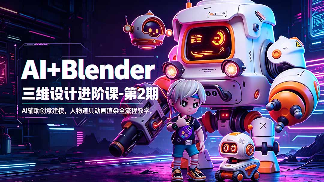 AI+Blender三维设计进阶课-第2期:AI辅助创意建模,人物道具动画渲染全流程教学-热点1站 - 热点知汇专注网赚项目资源知识聚汇