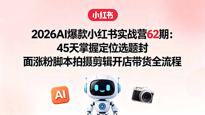 2026AI爆款小红书实战营62期:45天掌握定位选题封面涨粉脚本拍摄剪辑开店带货全流程-热点1站 - 热点知汇专注网赚项目资源知识聚汇