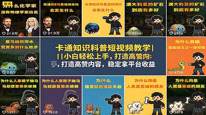 卡通知识科普短视频教学|小白轻松上手,打造高赞内容,稳定拿平台收益-热点1站 - 热点知汇专注网赚项目资源知识聚汇