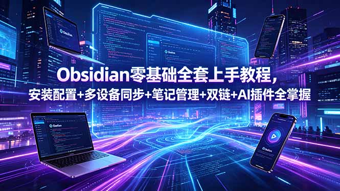 Obsidian零基础全套上手教程,安装配置+多设备同步+笔记管理+双链+AI插件全掌握-热点1站 - 热点知汇专注网赚项目资源知识聚汇