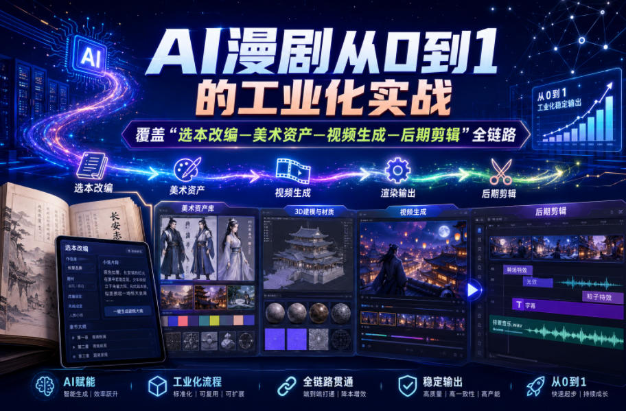 AI漫剧从0到1的工业化实战,覆盖“选本改编—美术资产—视频生成—后期剪辑”全链路(更新6月)-热点1站 - 热点知汇专注网赚项目资源知识聚汇