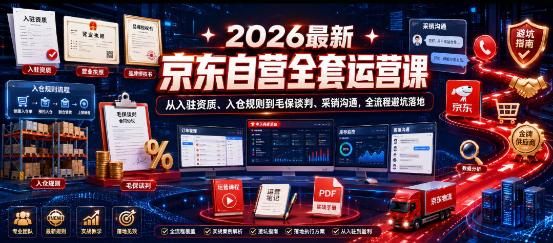 2026最新京东自营全套运营课,从入驻资质、入仓规则到毛保谈判、采销沟通,全流程避坑落地-热点1站 - 热点知汇专注网赚项目资源知识聚汇