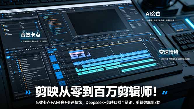 剪映从零到百万剪辑师!音效卡点+AI旁白+变速情绪,Deepseek+剪映口播全链路,剪辑效率翻3倍-热点1站 - 热点知汇专注网赚项目资源知识聚汇