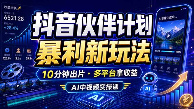 抖音伙伴计划最新玩法,无需配音剪辑,10分钟出一条原创视频,轻松日入三位数-热点1站 - 热点知汇专注网赚项目资源知识聚汇