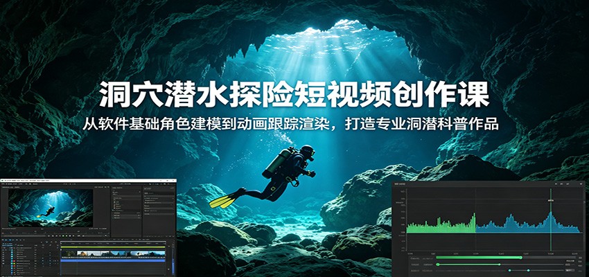 洞穴潜水探险短视频创作课:从软件基础角色建模到动画跟踪渲染,打造专业洞潜科普作品-热点1站 - 热点知汇专注网赚项目资源知识聚汇