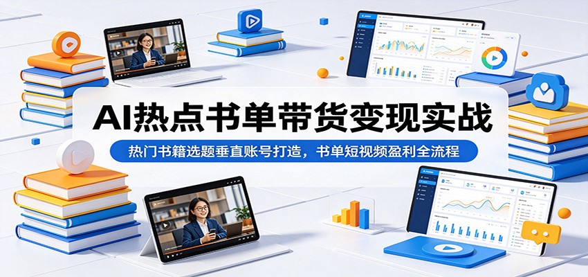 AI热点书单带货变现实战:热门书籍选题垂直账号打造,书单短视频盈利全流程-热点1站 - 热点知汇专注网赚项目资源知识聚汇