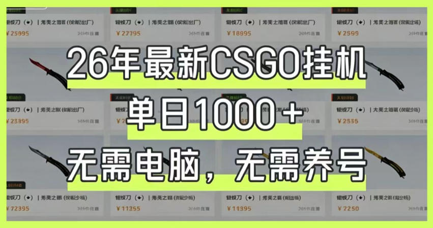 26年最新CSGO挂G系统,单日1000+,无需电脑,无需养号,0基础可上手【揭秘】-热点1站 - 热点知汇专注网赚项目资源知识聚汇