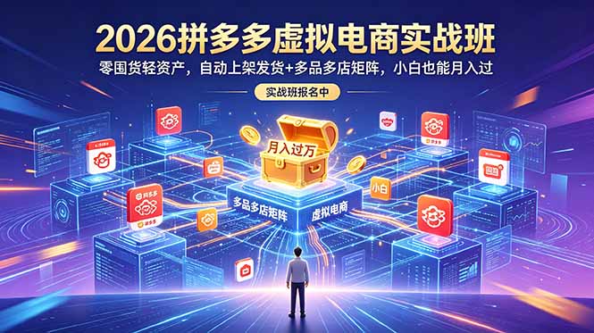 2026拼多多虚拟电商实战班:零囤货轻资产,自动上架发货+多品多店矩阵,小白也能月入过万-热点1站 - 热点知汇专注网赚项目资源知识聚汇