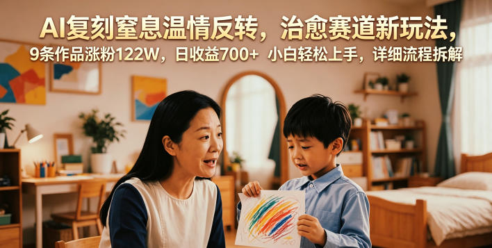 AI复刻窒息温情反转,治愈赛道新玩法,9条作品涨粉122W,日收益700+ 小白轻松上手,详细流程拆解-热点1站 - 热点知汇专注网赚项目资源知识聚汇