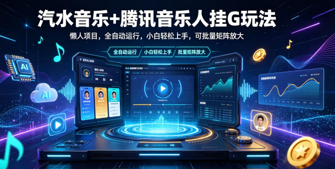 汽水音乐+腾讯音乐人挂G玩法,懒人项目,全自动运行,小白轻松上手,可批量矩阵放大【揭秘】-热点1站 - 热点知汇专注网赚项目资源知识聚汇