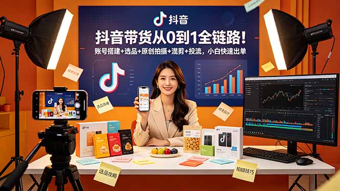 抖音带货从0到1全链路!账号搭建+选品+原创拍摄+混剪+投流,小白快速出单-热点1站 - 热点知汇专注网赚项目资源知识聚汇