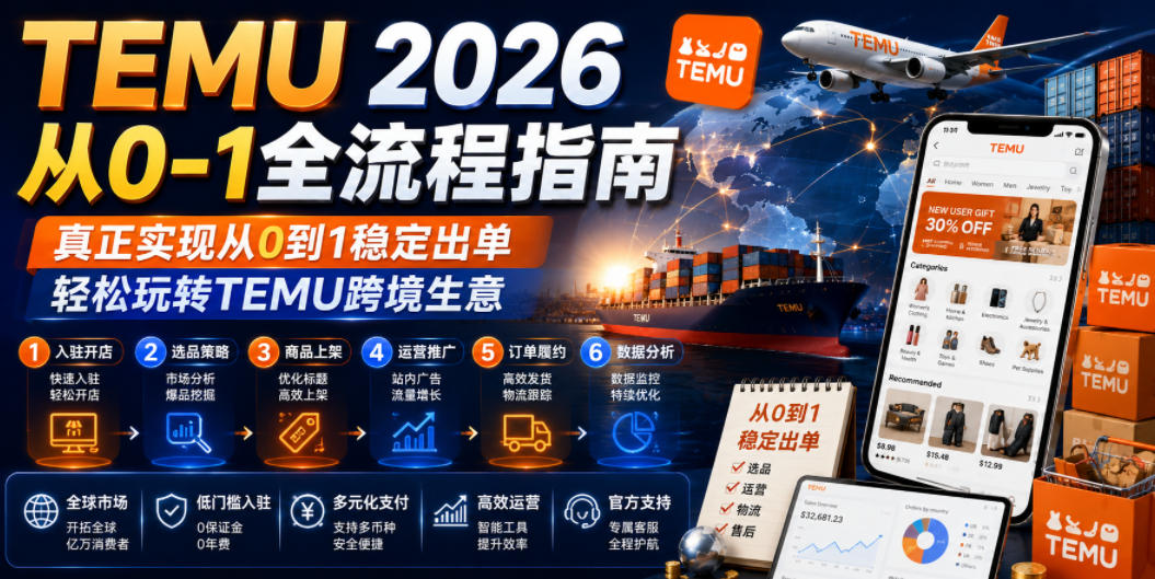 TEMU 2026从0-1全流程指南,真正实现从0到1稳定出单,轻松玩转TEMU跨境生意-热点1站 - 热点知汇专注网赚项目资源知识聚汇