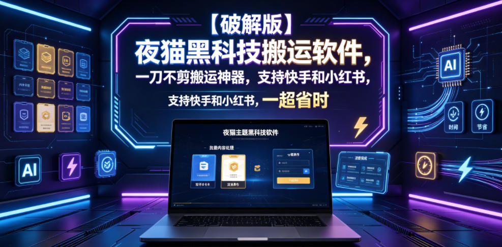 【破解版】夜猫黑科技搬运软件,一刀不剪搬运神器,支持快手和小红书,一键搬运超省时!-热点1站 - 热点知汇专注网赚项目资源知识聚汇