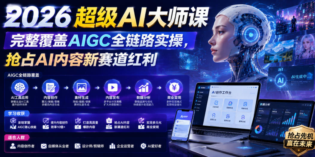 2026超级AI大师课,完整覆盖AIGC全链路实操,抢占AI内容新赛道红利-热点1站 - 热点知汇专注网赚项目资源知识聚汇