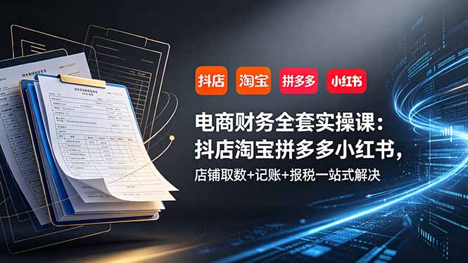 电商财务全套实操课:抖店淘宝拼多多小红书,店铺取数+记账+报税一站式解决-热点1站 - 热点知汇专注网赚项目资源知识聚汇